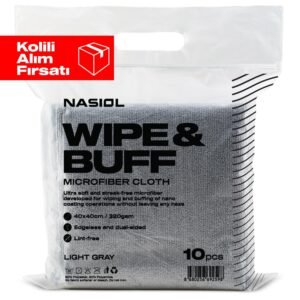 Nasiol Wipe&Buff Mikrofiber Seramik Kaplama Detailing Bezi 10'lu-Açık Gri-35x40cm-320gsm 10'lu Set (Kolili)