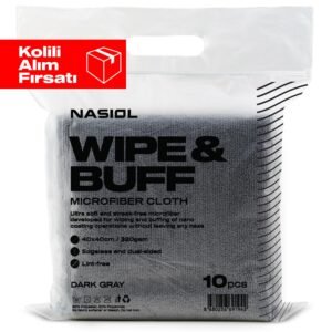 Nasiol Wipe&Buff Mikrofiber Seramik Kaplama Detailing Bezi 10'lu-Koyu Gri-35x40cm-320gsm 10'lu Set (Kolili)